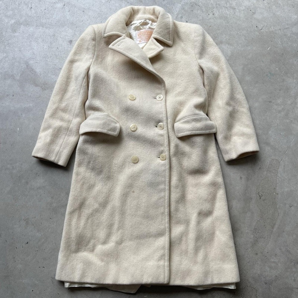 Pendleton Vintage Women's Tan Ivory 100% Wool Trench Winter Overcoat USA made